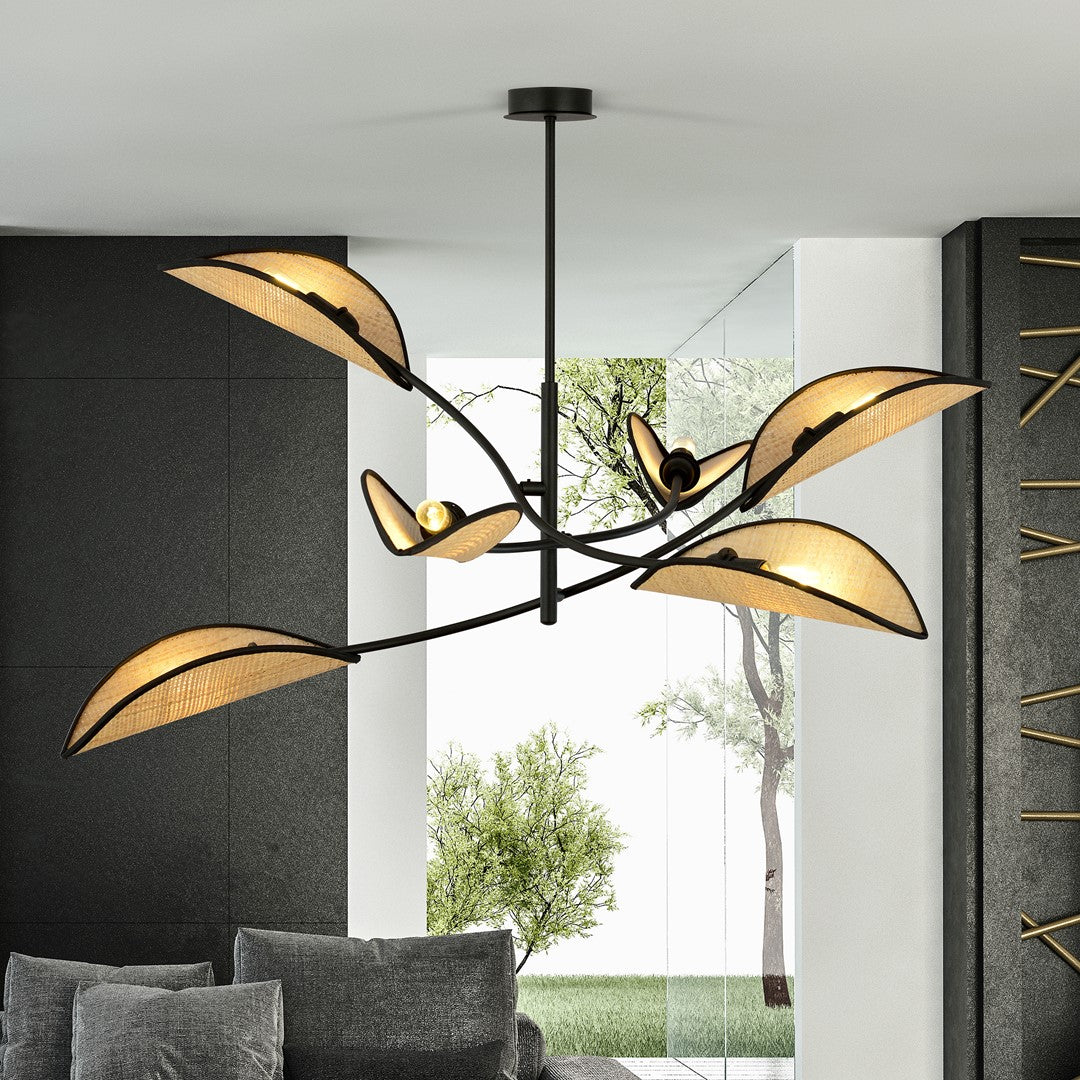 Loftlampe LOTUS 6 - Sort / Rattan - Nordic Unique