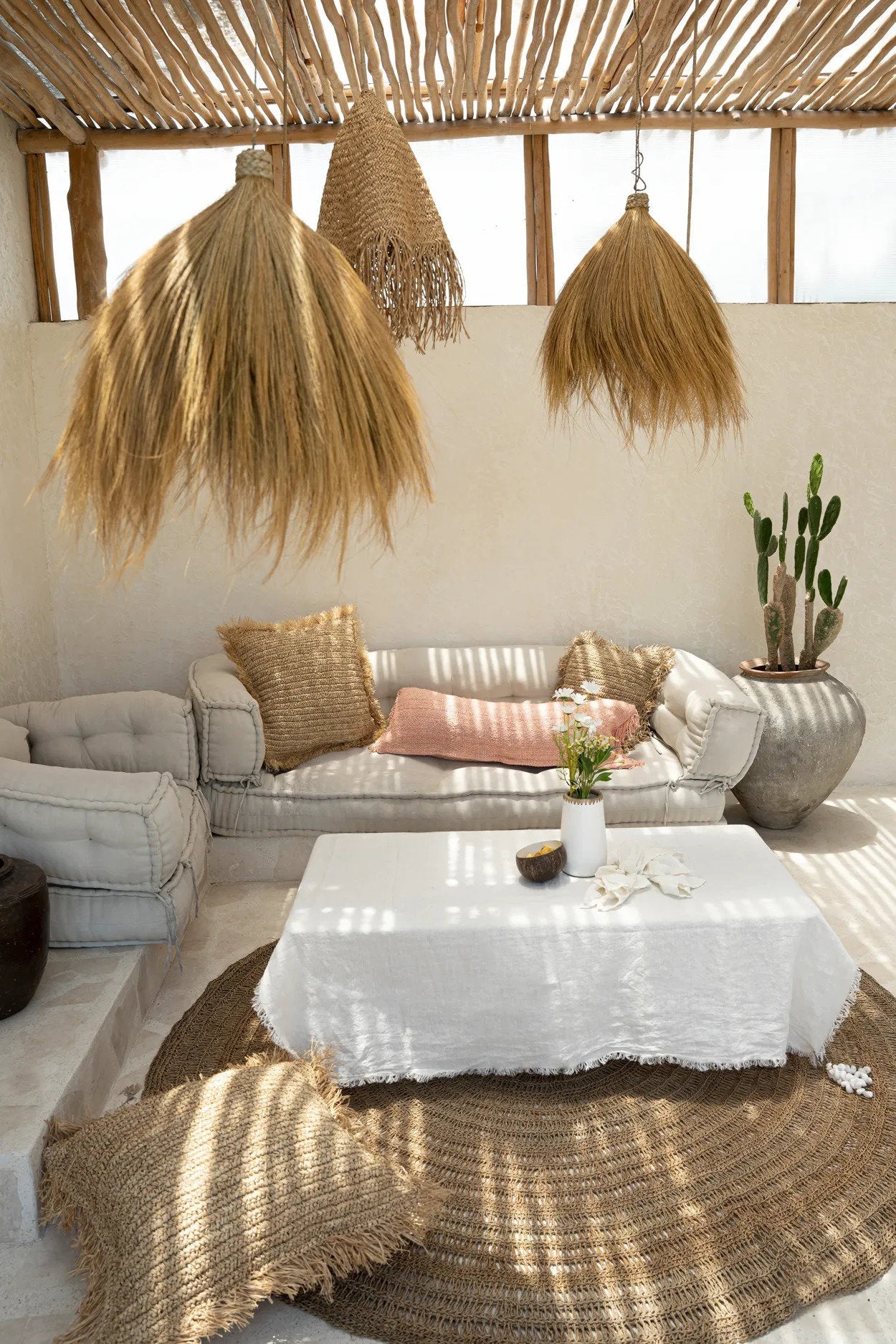 Raffia Pudebetræk Firkantet - Naturlig - 60x60