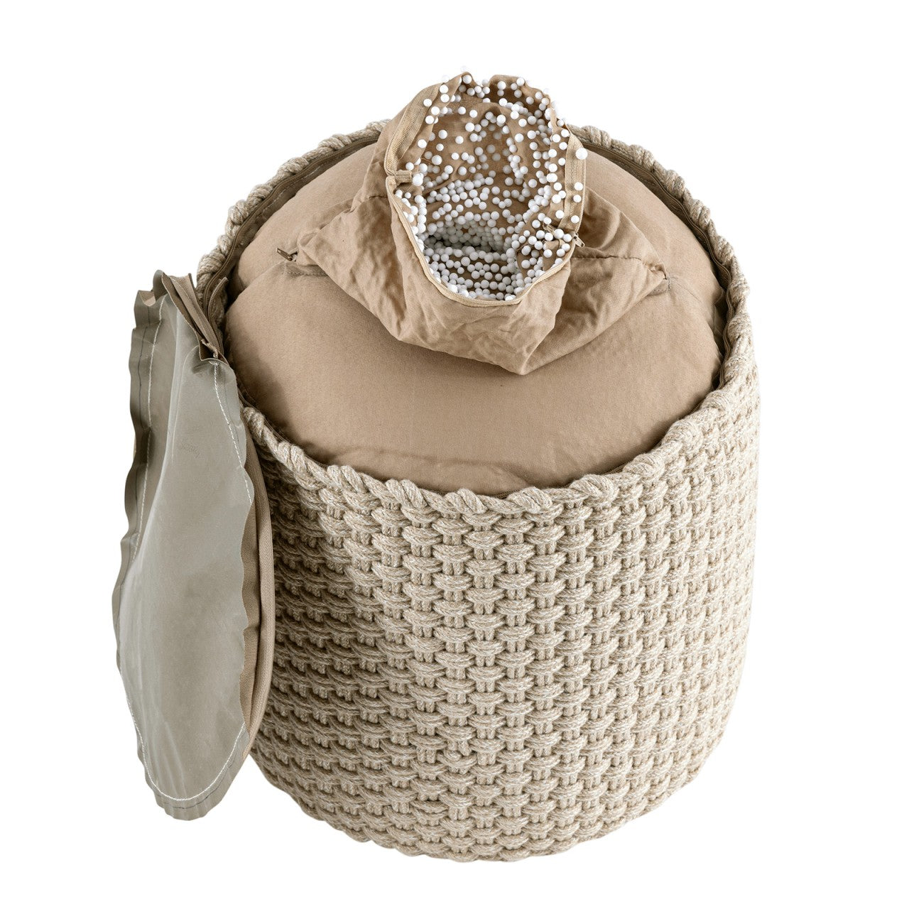 Merino Pouf – Udendørs/Indendørs Ø40 x H45 cm – Beige / Hvid - Nordic Unique