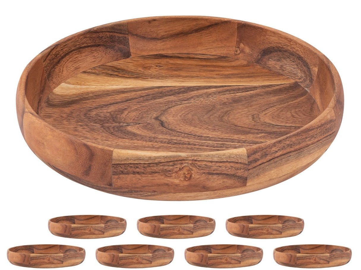Frugt- og Dekorationsskål i Akacietræ – 8 stk Håndlavede Træskåle Ø30 cm - Nordic Unique