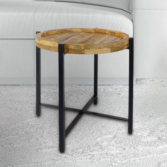 Sidebord Ø46xH45cm metal og træ sort - Nordic Unique