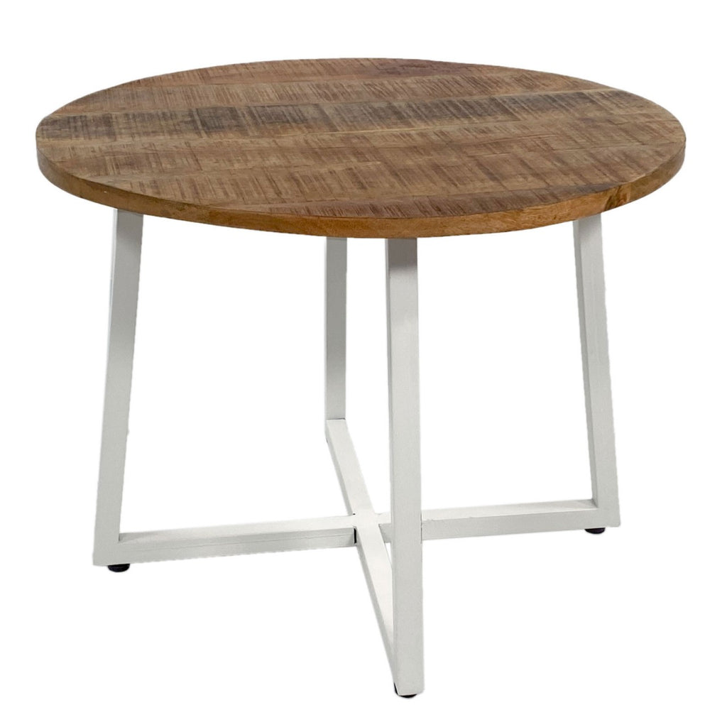 Rund sofabord ø60x45cm til stuen, træ og metal, hvidt stel