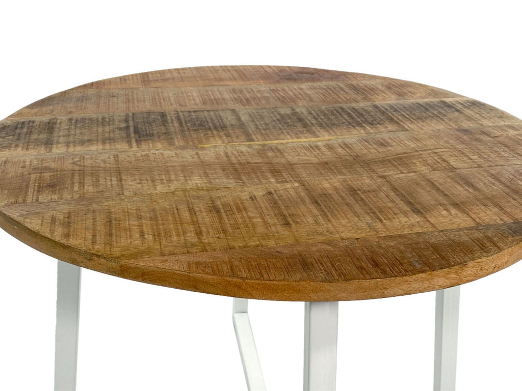 Rund sofabord ø60x45cm til stuen, træ og metal, hvidt stel