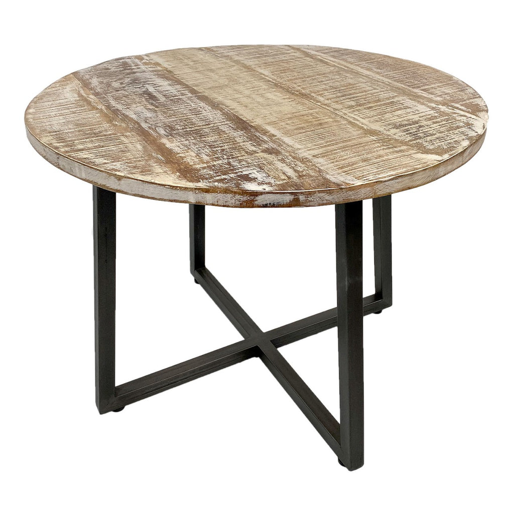 Rund sofabord ø60x45cm til stuen, træ og metal, sort stel