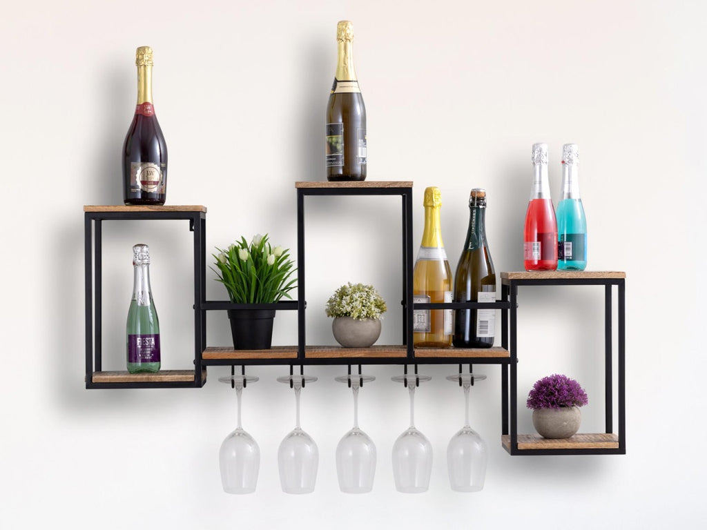 Vinholder/barhylde i mangotræ og metal 104x53x23cm - Nordic Unique