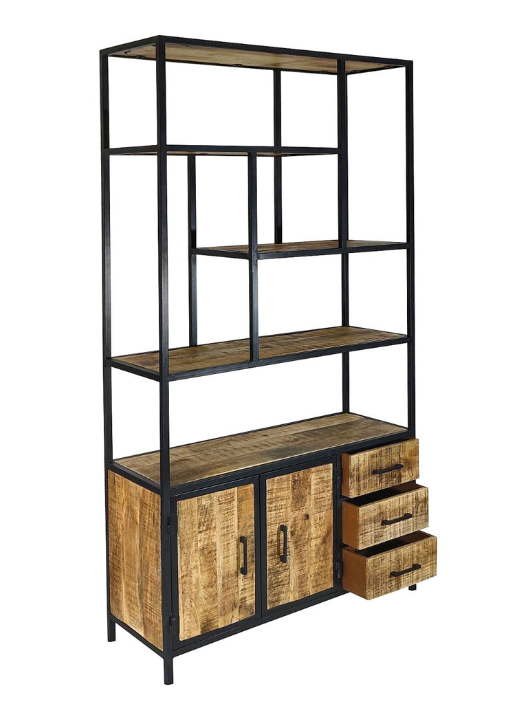 Ståhylde/bogreol 98x190x36cm i metal og træ - Nordic Unique