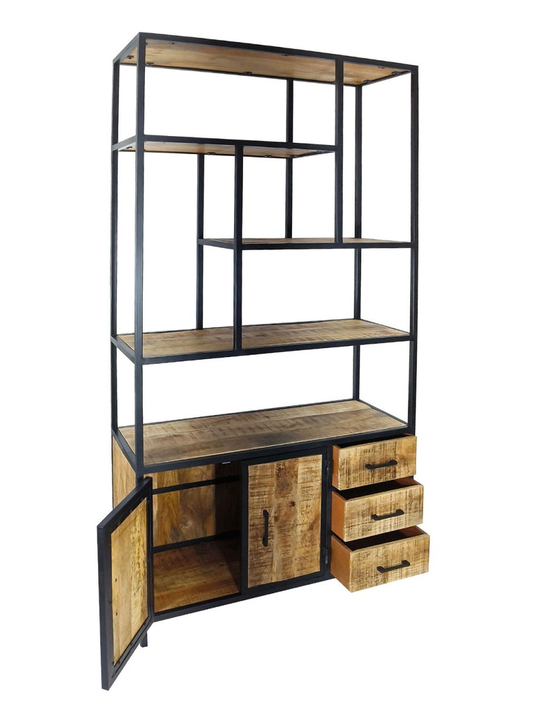 Ståhylde/bogreol 98x190x36cm i metal og træ - Nordic Unique