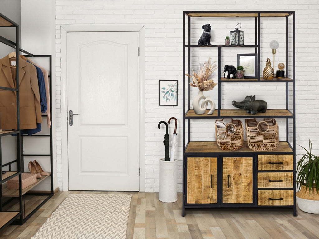 Ståhylde/bogreol 98x190x36cm i metal og træ - Nordic Unique