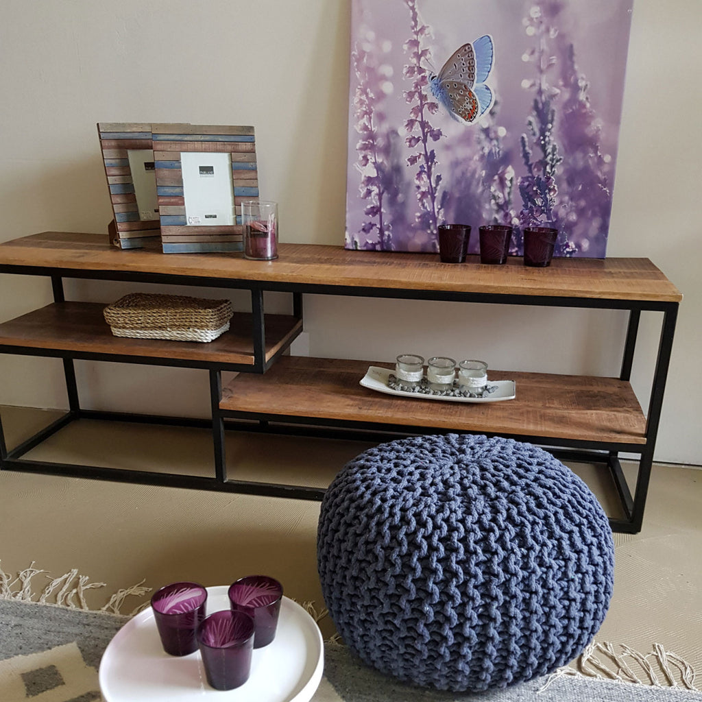 Puf/strikpuf grovstrik Ø45x30cm jeansblå - Nordic Unique