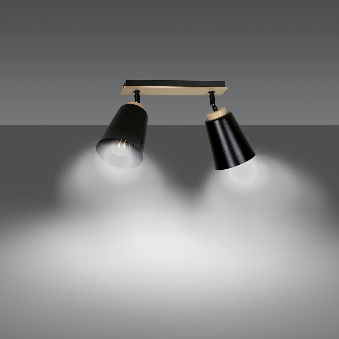 Loftlampe ATLAS 2 - Sort / Træ - Nordic Unique