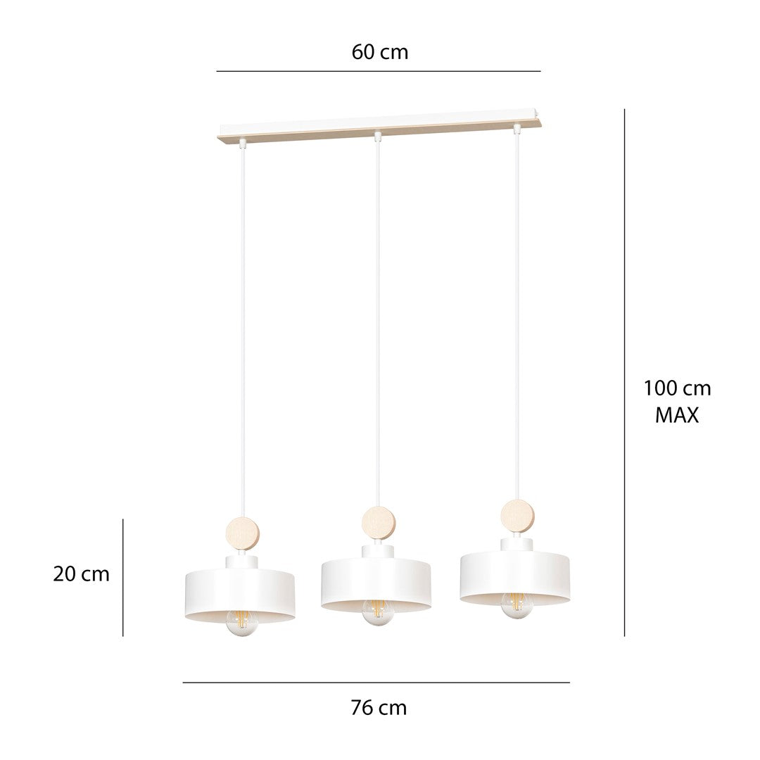 Loftlampe TUNISO 3 - Hvid / Træ - Nordic Unique