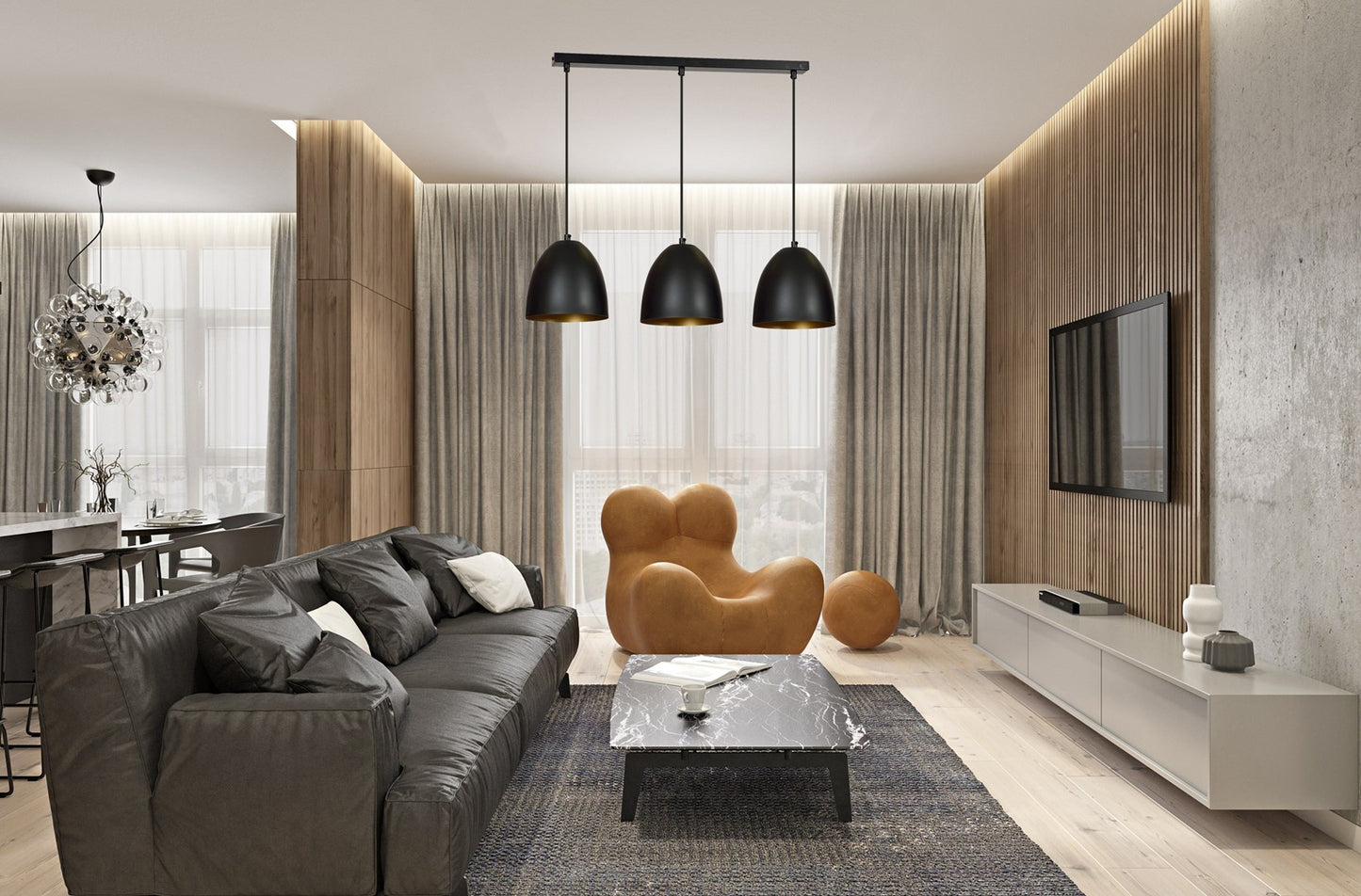 Loftlampe LENOX 3 - Sort / Guld - Nordic Unique