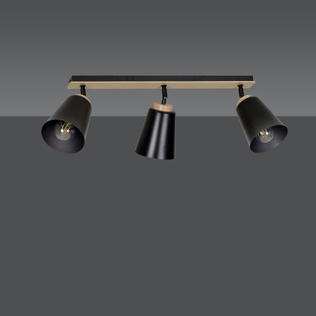 Loftlampe ATLAS 3 - Sort / Træ - Nordic Unique