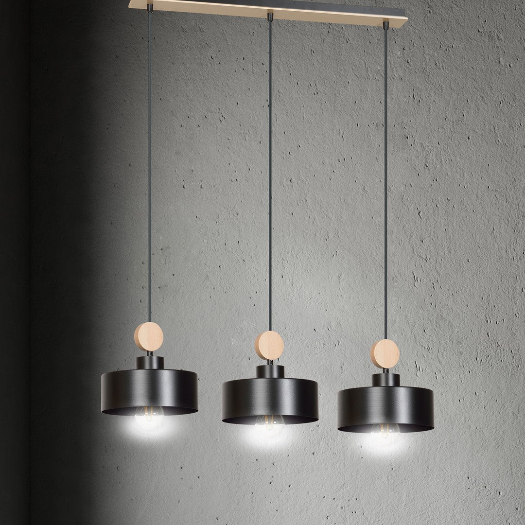 Loftlampe TUNISO 3 - Sort / Træ - Nordic Unique