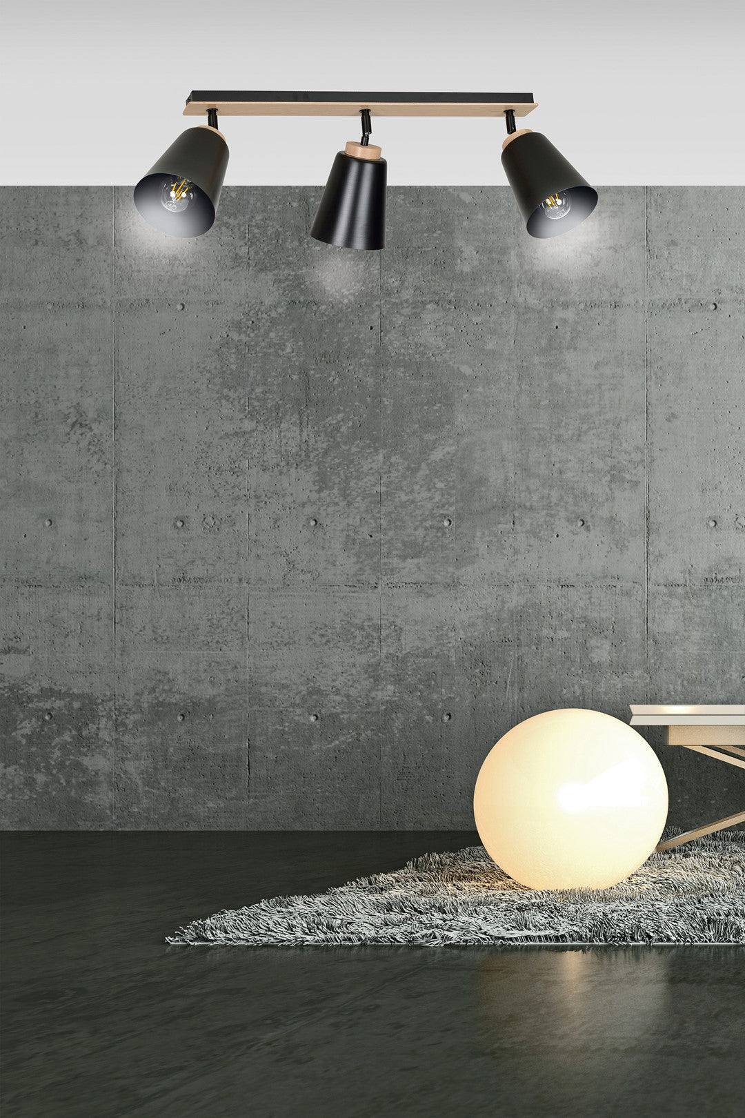 Loftlampe ATLAS 3 - Sort / Træ - Nordic Unique