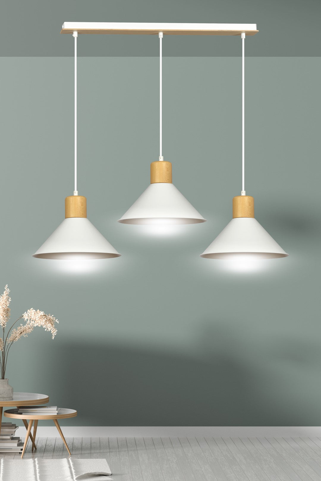 Loftlampe ROWEN 3 - Hvid / Træ - Nordic Unique