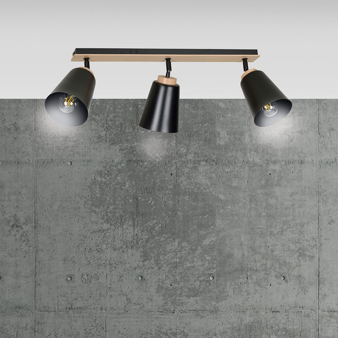 Loftlampe ATLAS 3 - Sort / Træ - Nordic Unique