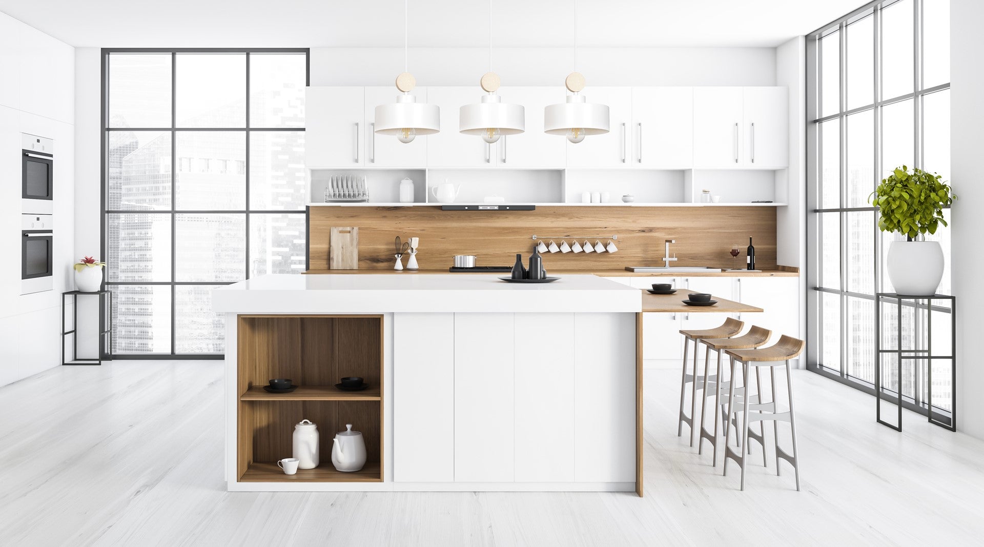 Loftlampe TUNISO 3 - Hvid / Træ - Nordic Unique