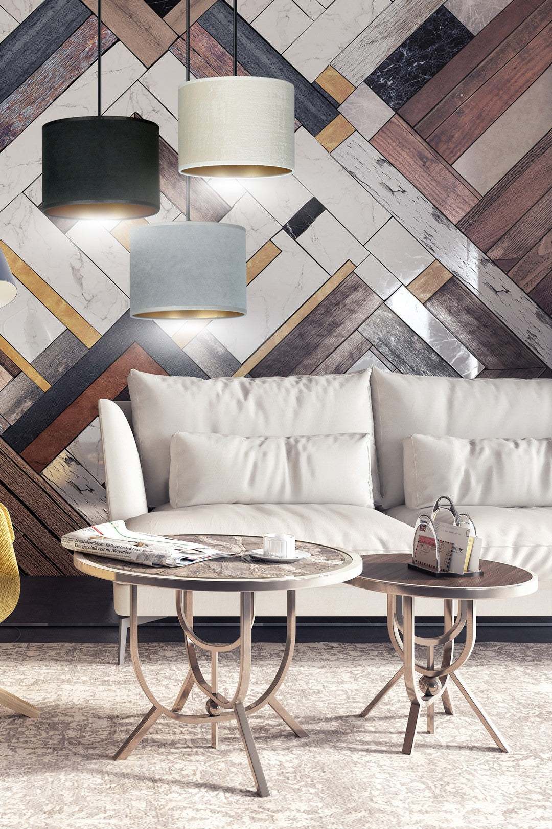 Loftlampe HILDE 3 BL Premium - Sort / Hvid / Grå / Guld - Nordic Unique