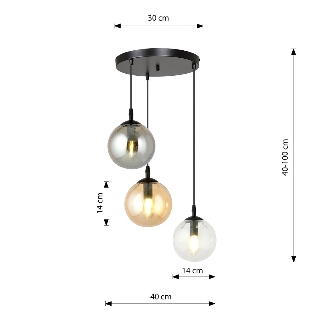 Loftlampe COSMO 3 - Sort / Rav / Grafit - Nordic Unique