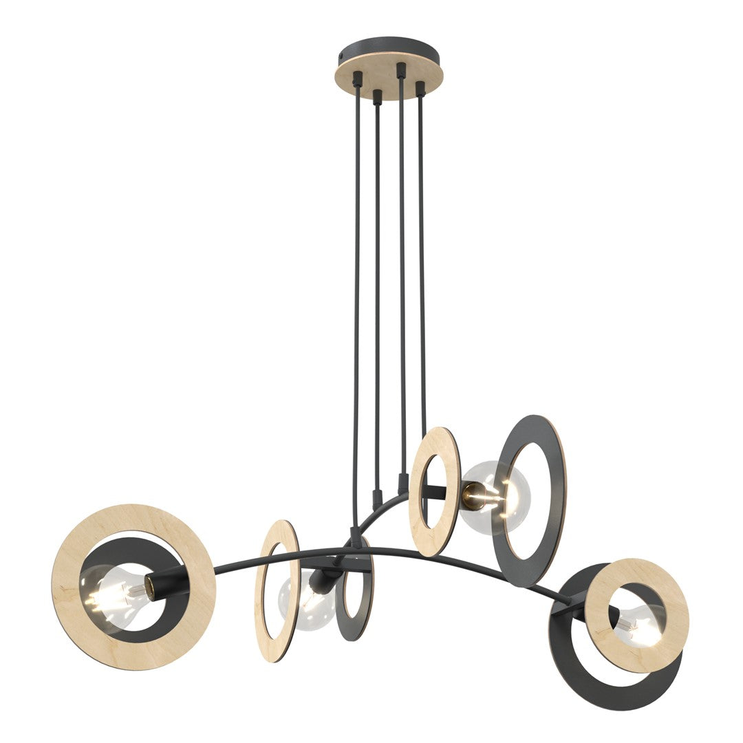 Loftlampe SKIVE 4 - Sort / Træ - Nordic Unique