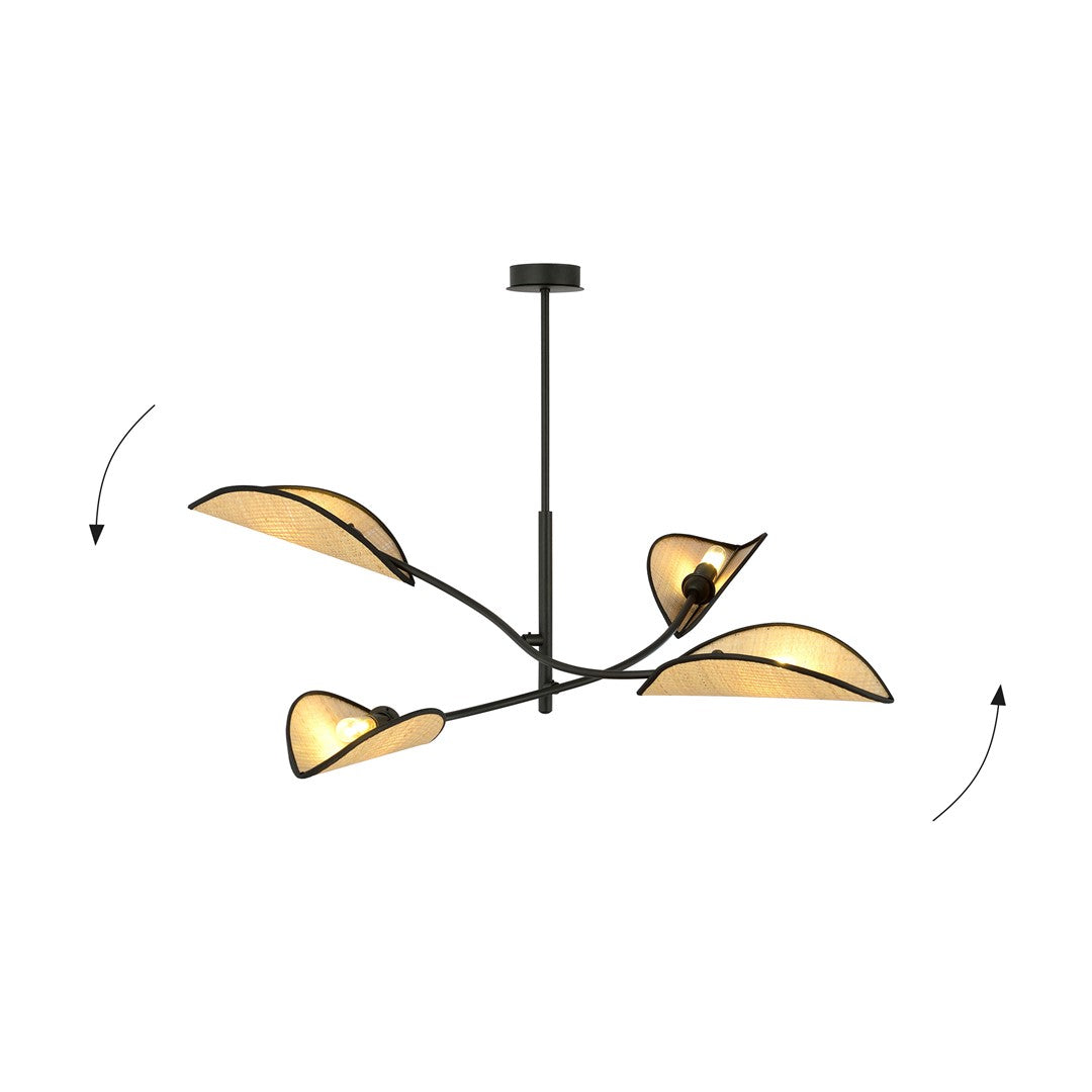 Loftlampe LOTUS 4 - Sort / Rattan - Nordic Unique