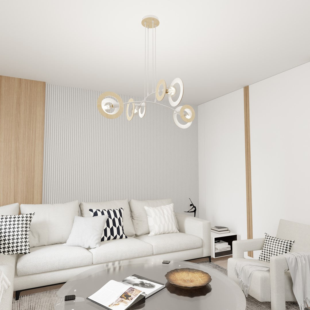 Loftlampe SKIVA 4 - Hvid / Træ - Nordic Unique