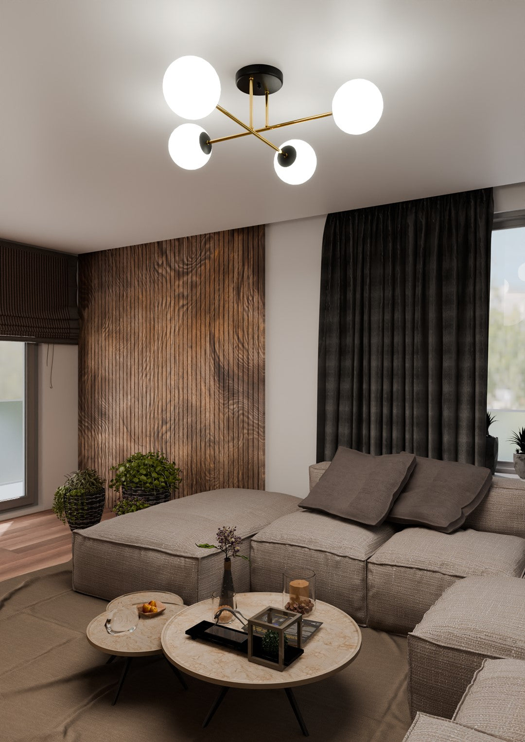 Loftlampe MAGNUM 4 - Sort / Hvid / Guld - Nordic Unique