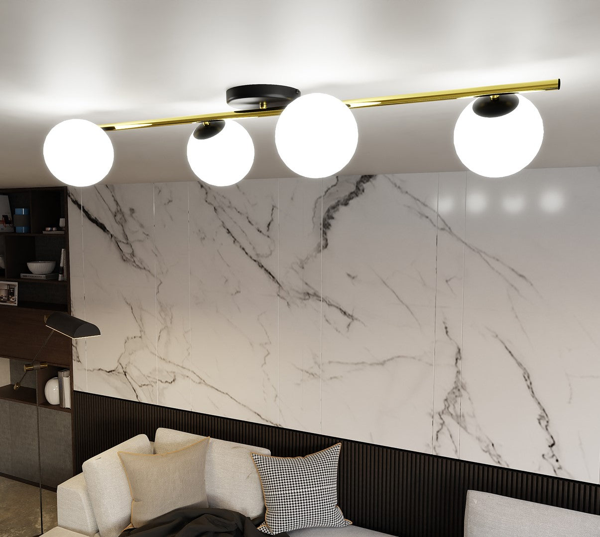 Loftlampe SPLENDI 4 - Sort / Guld / Hvid - Nordic Unique