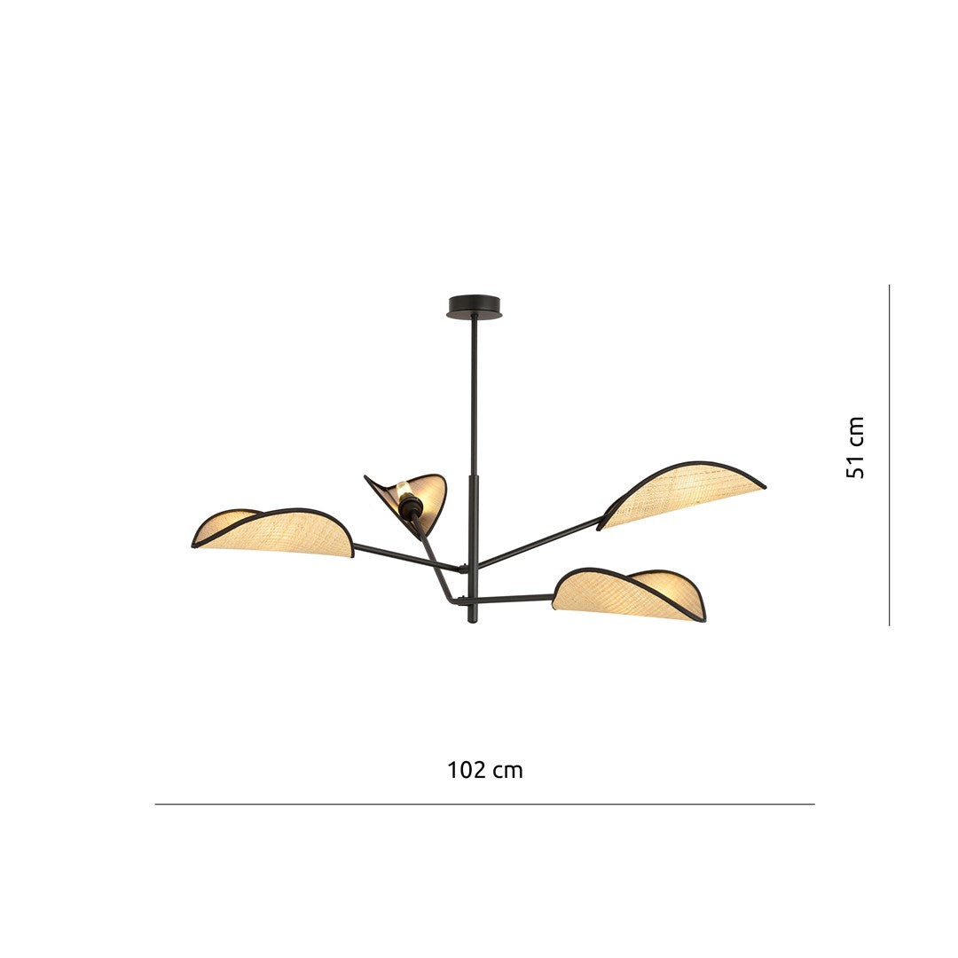 Loftlampe VENE 4 - Sort / Rattan - Nordic Unique