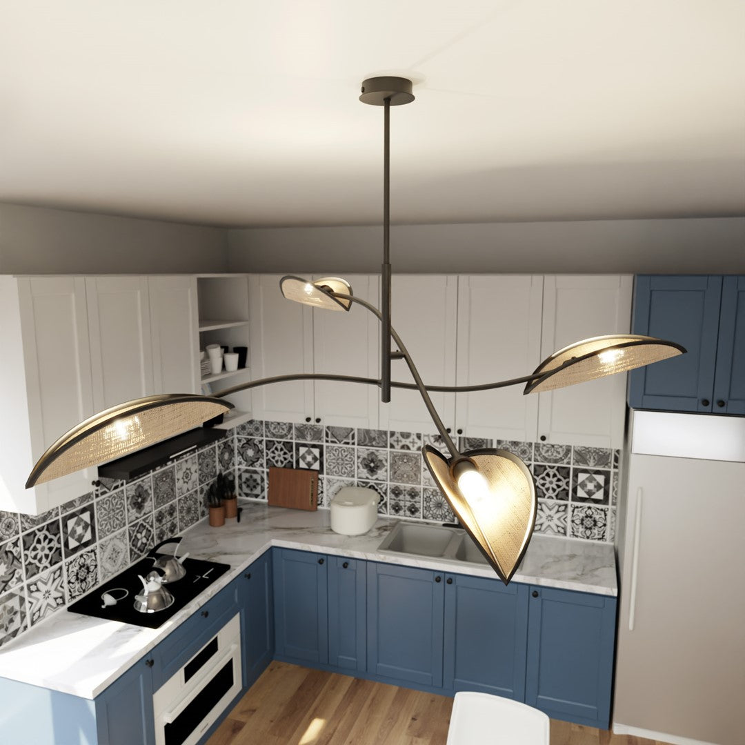 Loftlampe LOTUS 4 - Sort / Rattan - Nordic Unique