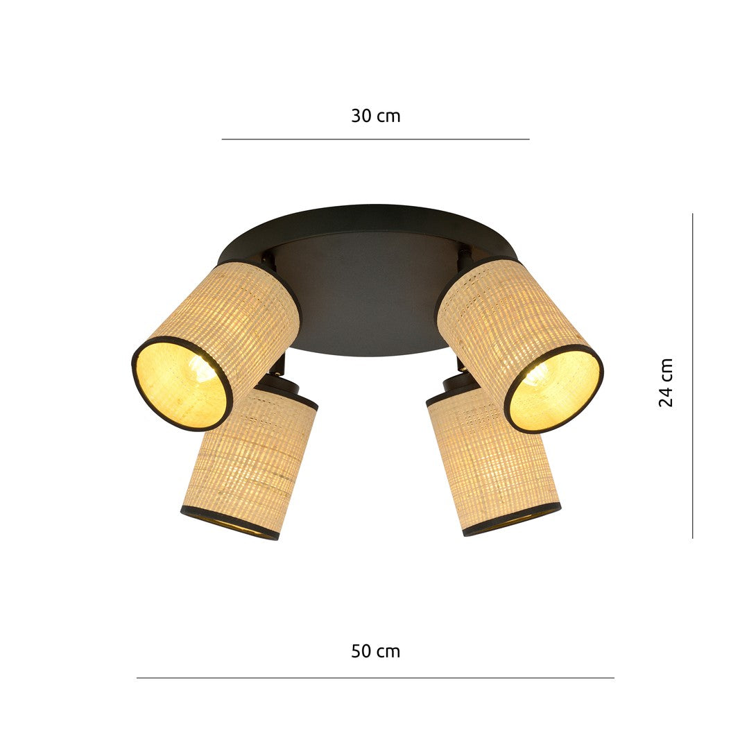 Loftlampe YOGA 4 Premium - Sort / Rattan - Nordic Unique