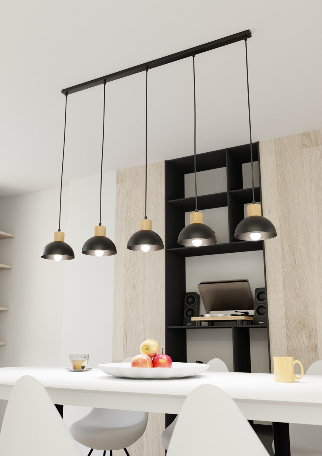 Loftlampe SECO 5 - Sort / Træ - Nordic Unique