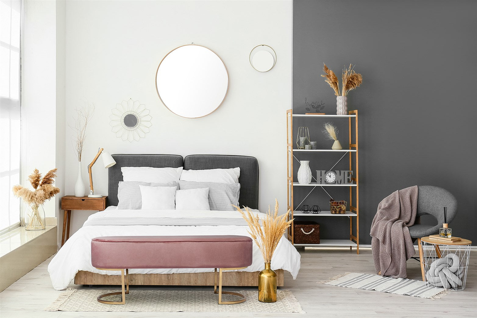 Bænk Pera 200 – Støvet rosa / Guld - Nordic Unique