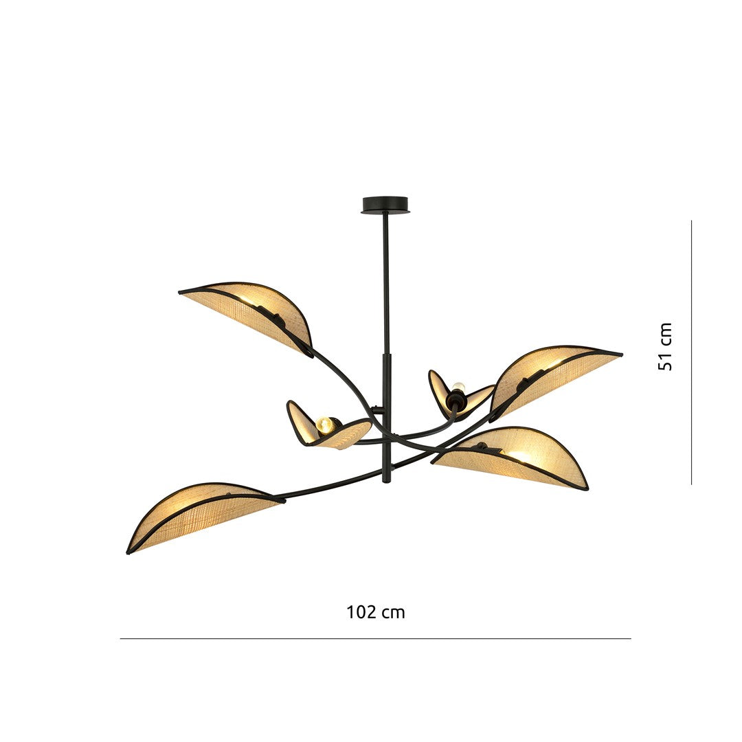 Loftlampe LOTUS 6 - Sort / Rattan - Nordic Unique