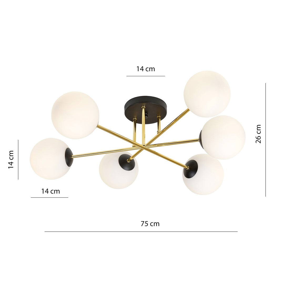 Loftlampe MAGNUM 6 - Sort / Guld / Hvid - Nordic Unique