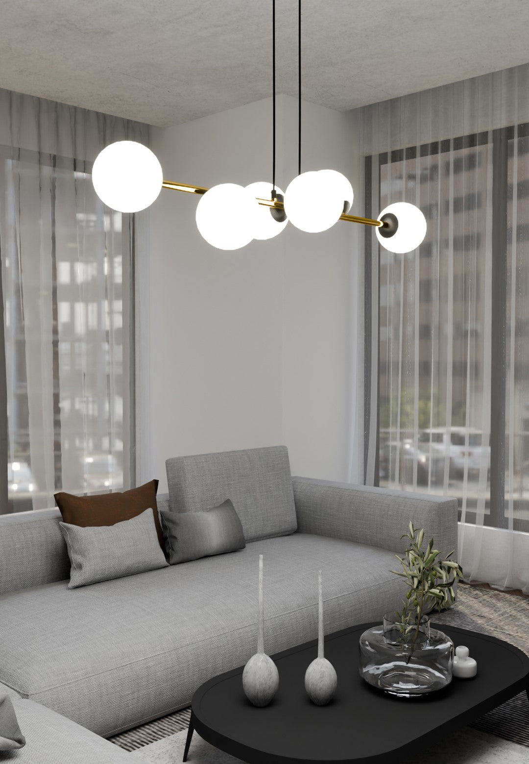 Loftlampe GRAVITY 6 - Sort / Hvid / Guld - Nordic Unique