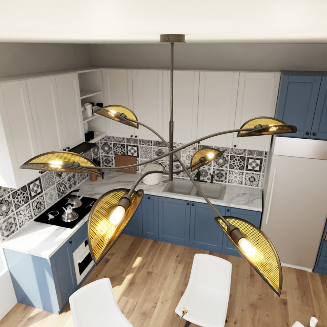 Loftlampe LOTUS 6 - Sort / Guld - Nordic Unique