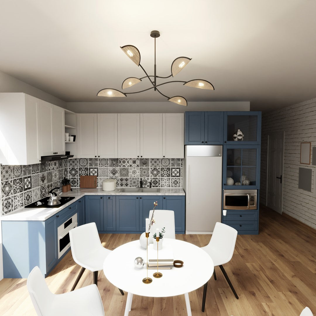 Loftlampe LOTUS 6 - Sort / Rattan - Nordic Unique