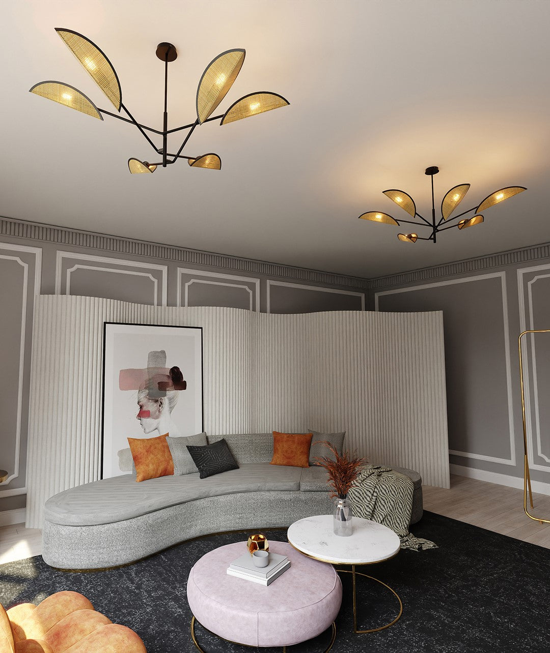 Loftlampe VENE 6 - Sort / Rattan - Nordic Unique