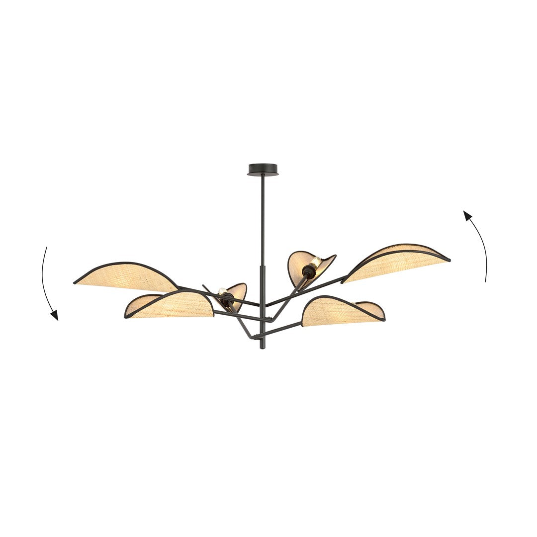 Loftlampe VENE 6 - Sort / Rattan - Nordic Unique