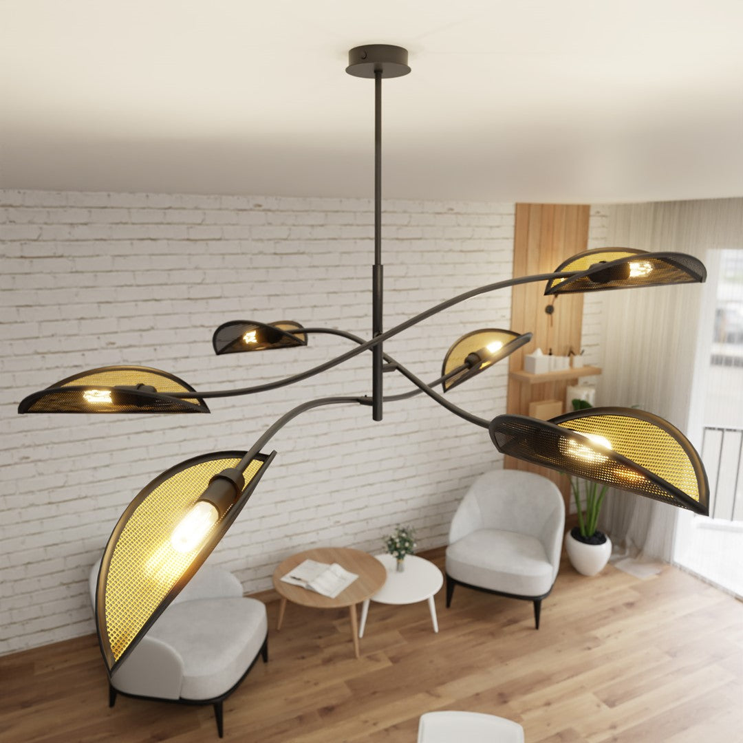 Loftlampe LOTUS 6 - Sort / Guld - Nordic Unique