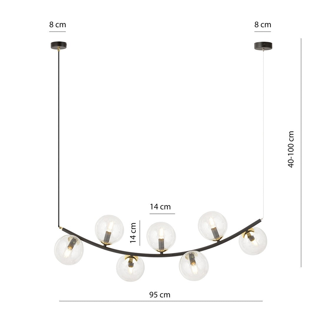 Loftlampe RITZ 7 Gennemsigtig - Sort / Guld - Nordic Unique