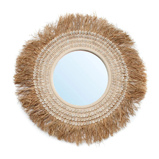 Raffia Cowrie Mirror - Natural White