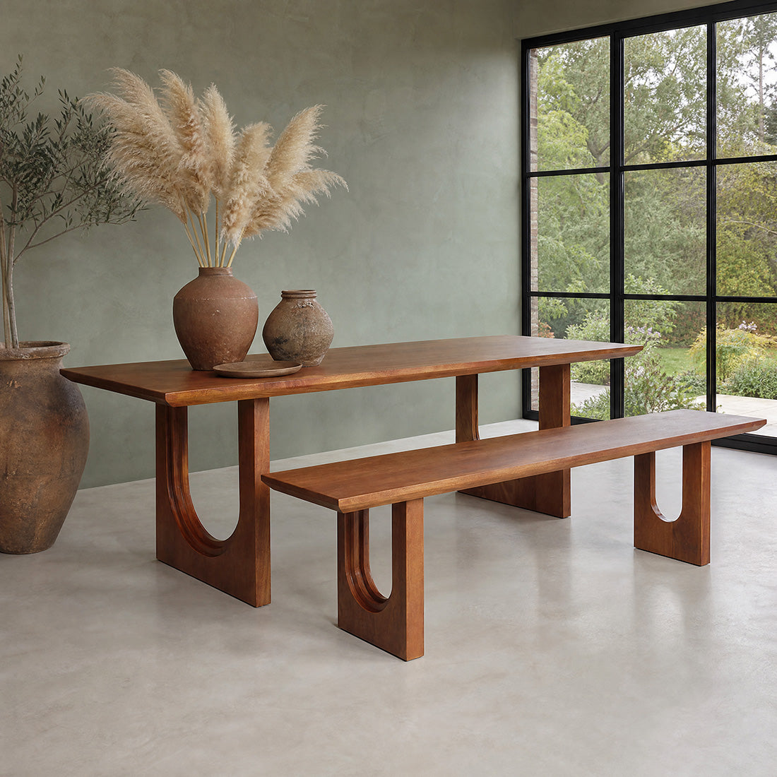 Bullnose-faset mangotræs spisebænk - 220 cm