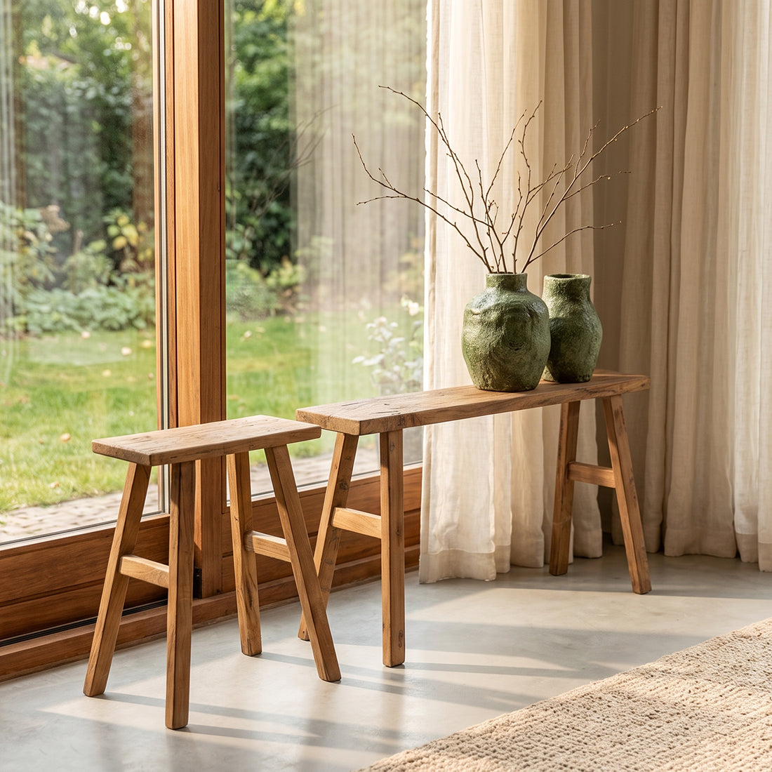 Java carpenter sidebord/bænk - Genbrugt teaktræ - 80x17x50 cm