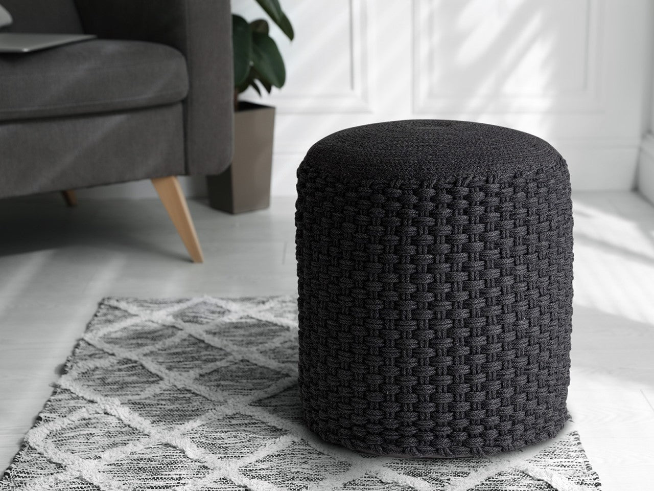 Merino Pouf – Udendørs/Indendørs Ø40 x H45 cm – Antracit / Grå - Nordic Unique