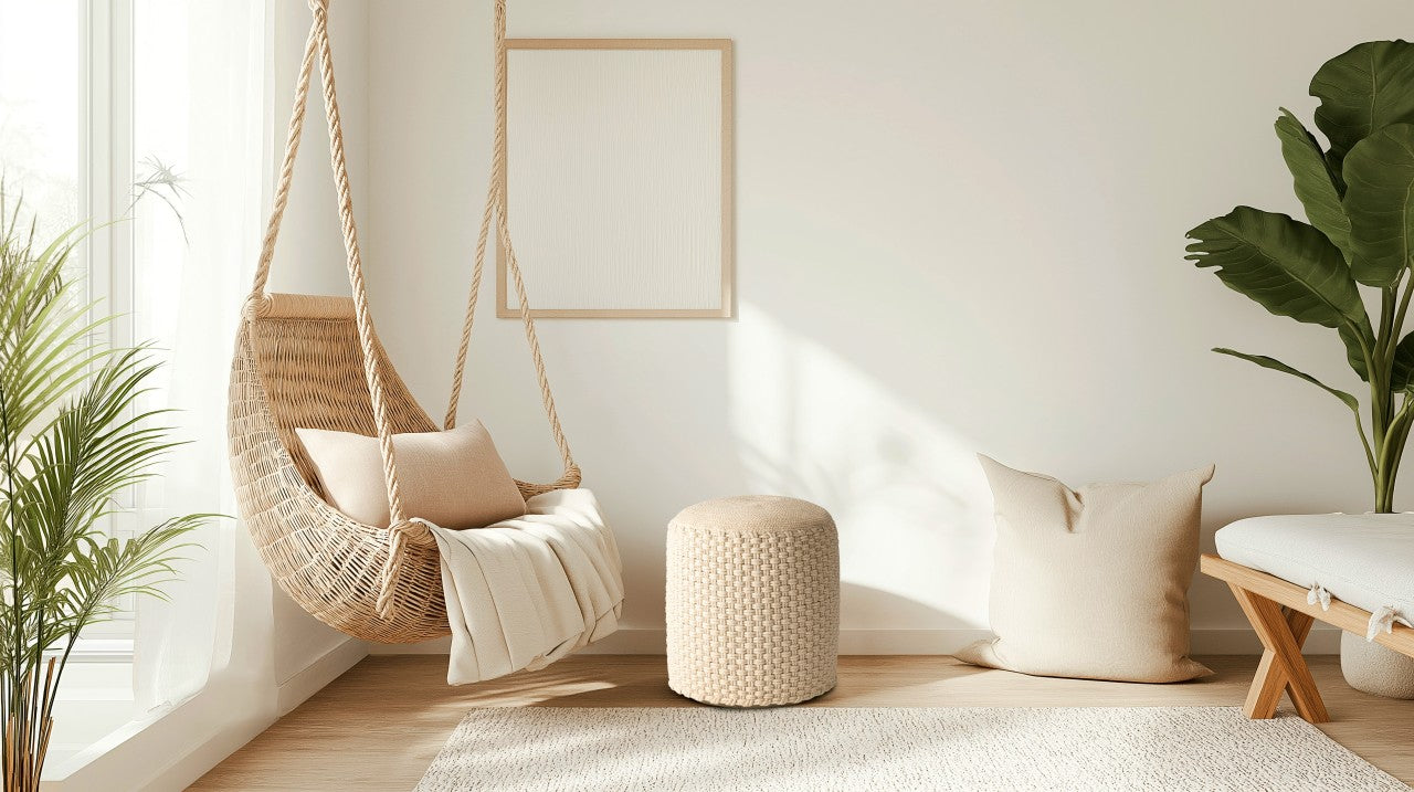 Merino Pouf – Udendørs/Indendørs Ø40 x H45 cm – Beige / Hvid - Nordic Unique