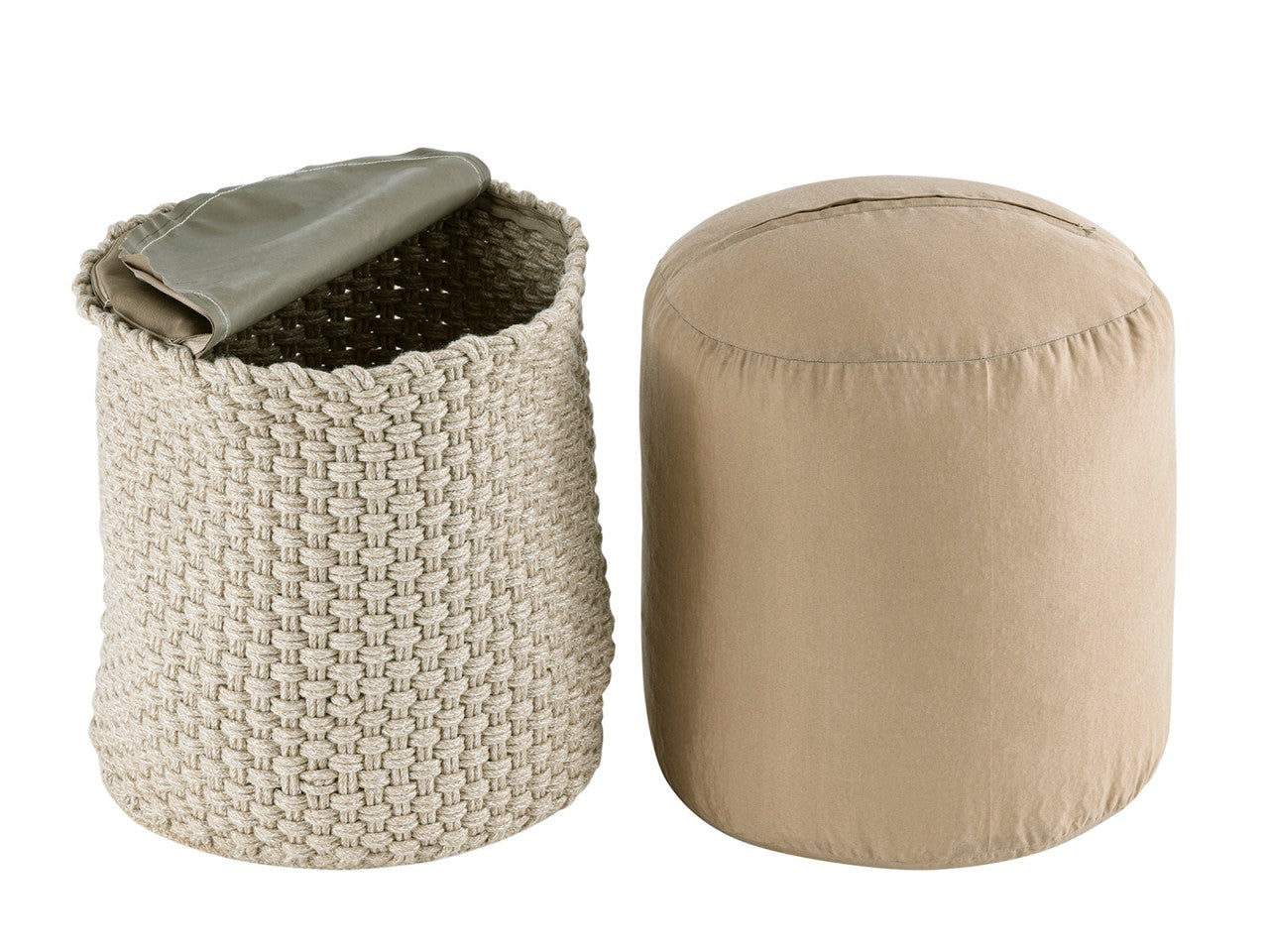 Merino Pouf – Udendørs/Indendørs Ø40 x H45 cm – Beige / Hvid - Nordic Unique