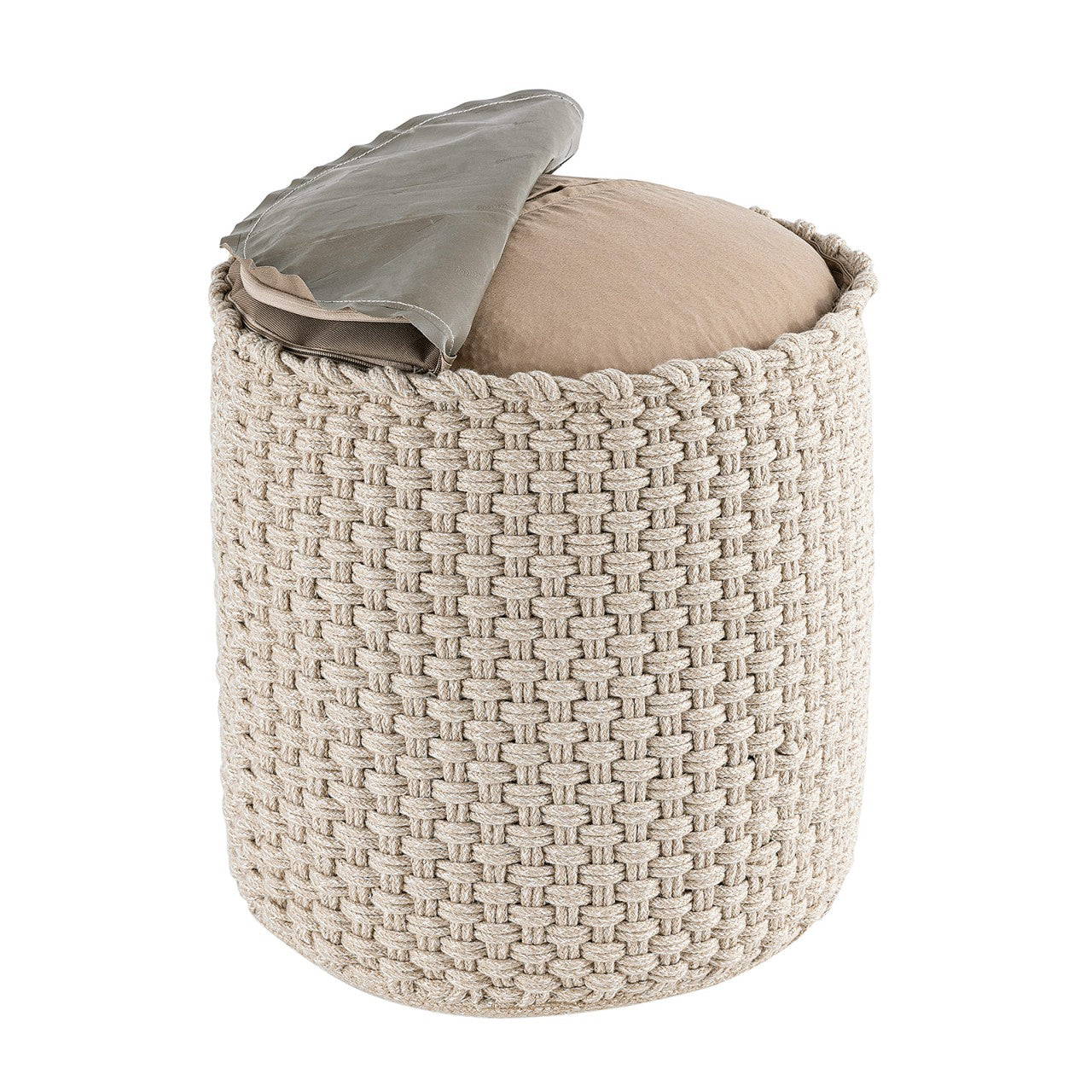 Merino Pouf – Udendørs/Indendørs Ø40 x H45 cm – Beige / Hvid - Nordic Unique